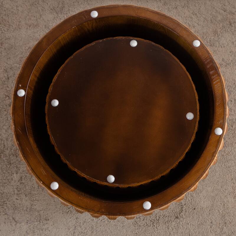 Set of 2 Fluted Round Coffee Table - Solid Wood & MDF Nesting Center Table (26.77"/19.69")