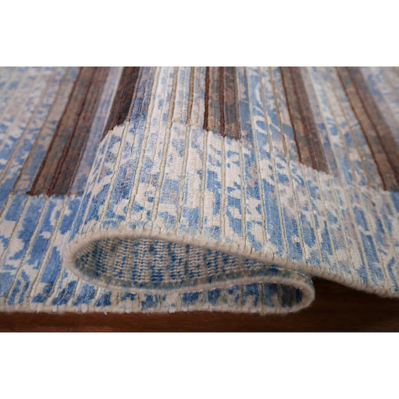 Striped / Modern Abstract Foyer Rug Hand-Knotted Wool Carpet - 2'8" x 4'7"