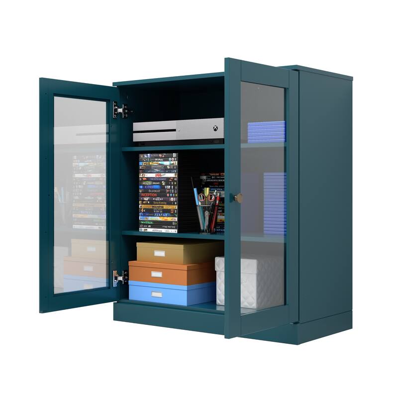 Palace Imports 100% Solid Wood TV Stand with Clear Glass Doors for TVs up to 32"