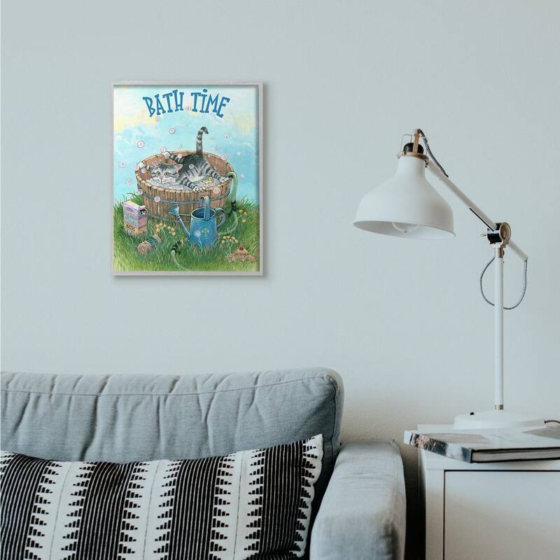 Stupell Bath Time Funny Cat Cartoon Pet Design Framed Wall Art