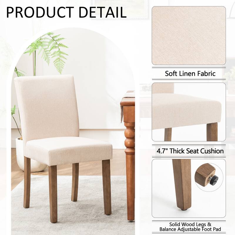 Upholstered Modern Dining Chairs, Linen Fabric Side Chairs Set of 2