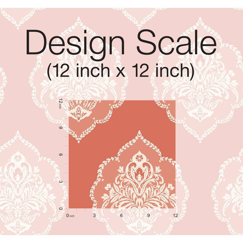 Fremont Coral Sure Strip Prepasted Damask Signet Medallion Dam Wallpaper Covers about 60.75 sq. ft.