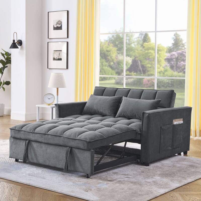 53.94" Velvet 3 in1 Loveseat Pull-Out Sofa Bed withTwo Side Pockets and Adjustable Backrest for Living Room