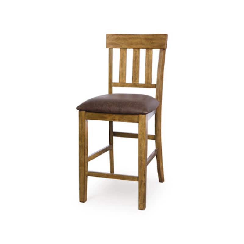 Fori Barstool Chair Set of 2, Faux Leather Seats, Light Brown Legs