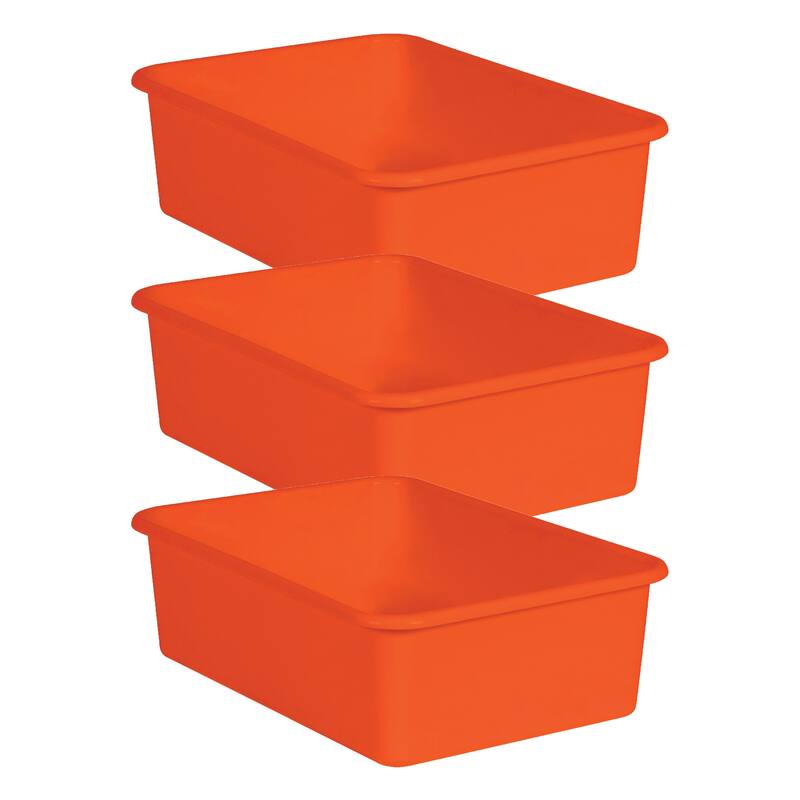 Teacher Created Resources Orange Large Plastic Storage Bin, Pack of 3