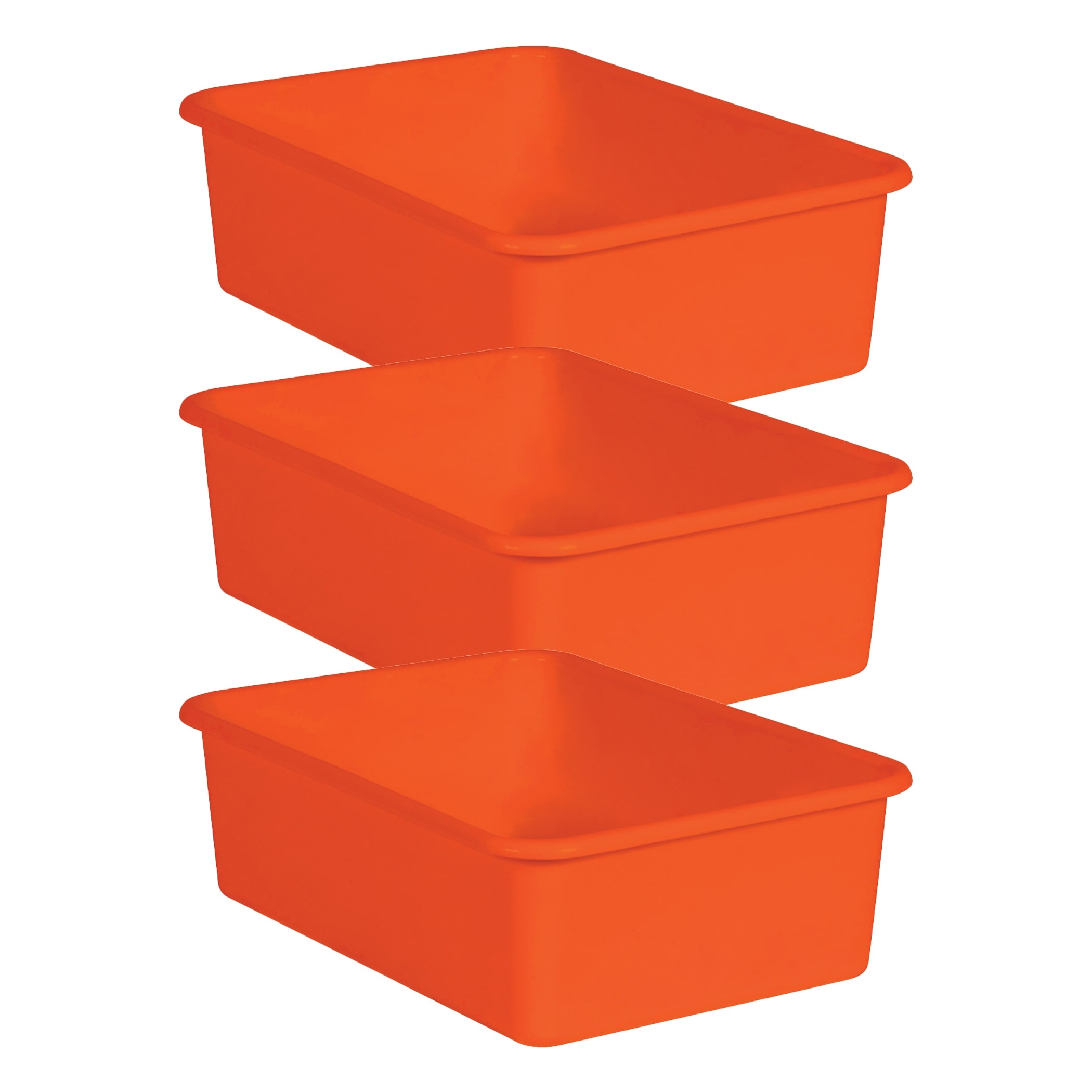 Teacher Created Resources Orange Large Plastic Storage Bin, Pack of 3