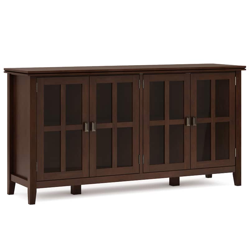 WYNDENHALL Stratford SOLID WOOD 66 inch Wide Contemporary Wide 4 Door Storage Cabinet in Russet Brown - 18" D x 66" W x 34" H