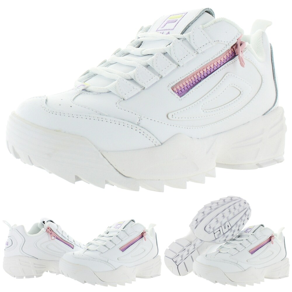 fila pink lilac and yellow disruptor 3 zip trainers