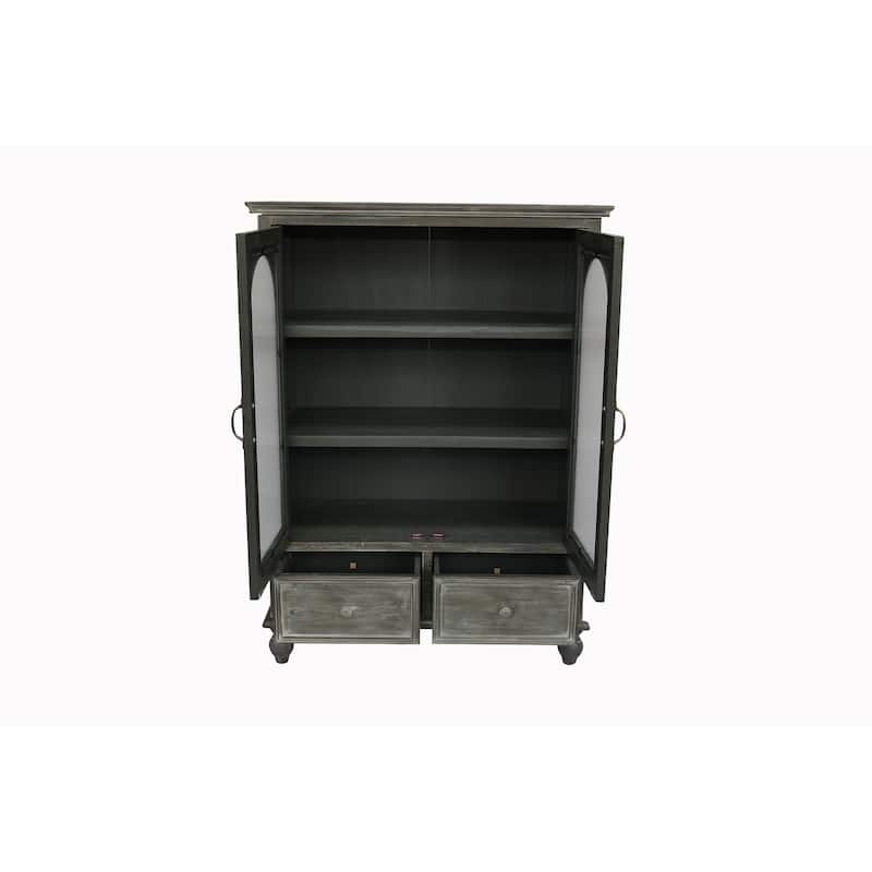 Farmhouse Storage Cabinet,Wood Kitchen Pantry Cabinet with 2 Glass Doors & 2 Drawers,Freestanding Buffet Cupboard with Shelves