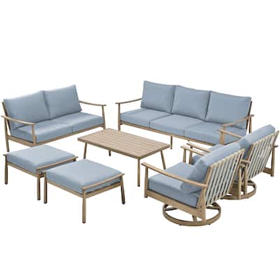 7-Piece Aluminum Patio Conversation Set, 3-Seat Outdoor Couch and Loveseat with 2 Swivel Armchairs， Ottomans and Coffee Table