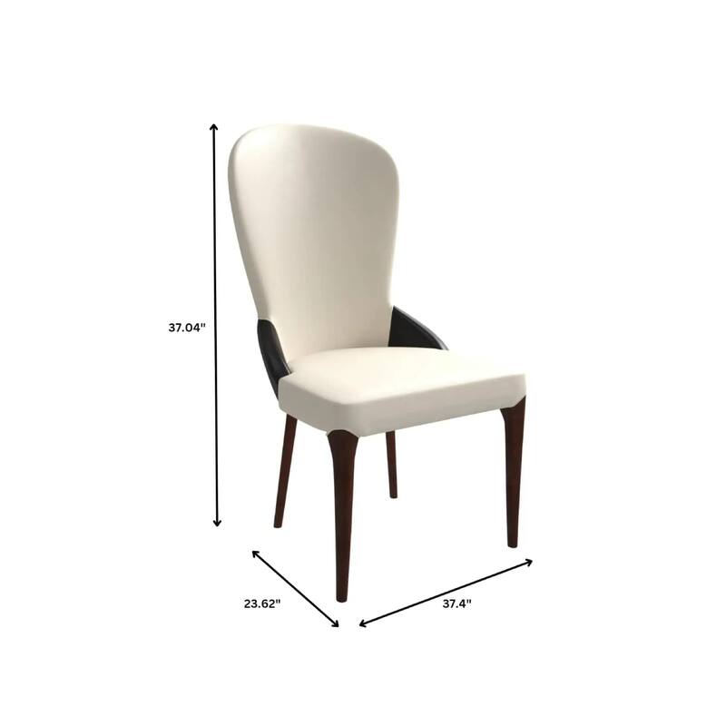 Havana Leather Upholstered Solid Wood Dining Chair Two-Tone Color Design Set of 4