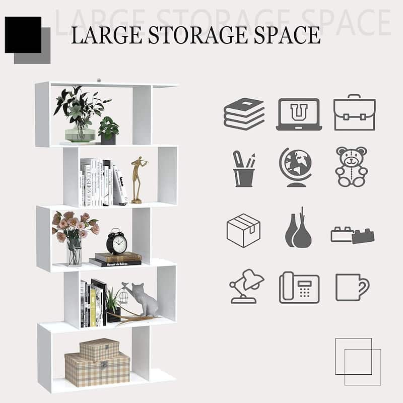 S-Shaped Bookshelf, Black Geometric Bookcase for Home & Office