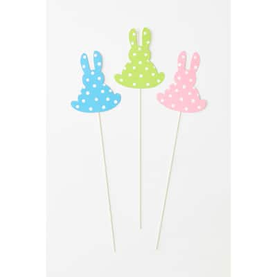 5" Polka Dot Easter Bunny on 12" Metal Pick, 3 Assorted Set of 6 pieces - 16