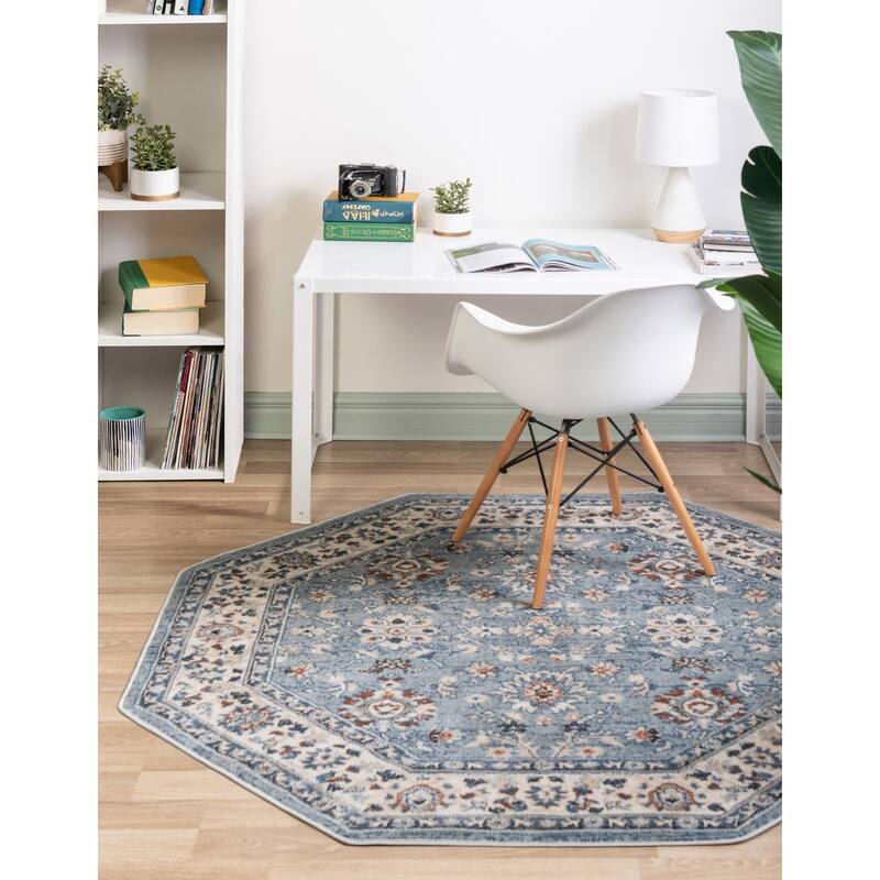 Contemporary Corbin Collection Area Rug - 5'3"x5'3" Octagon - Aqua Blue