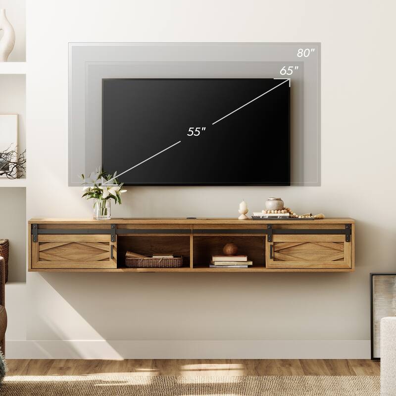 Floating TV Stand with Charging Station for TVs up to 80 Inches
