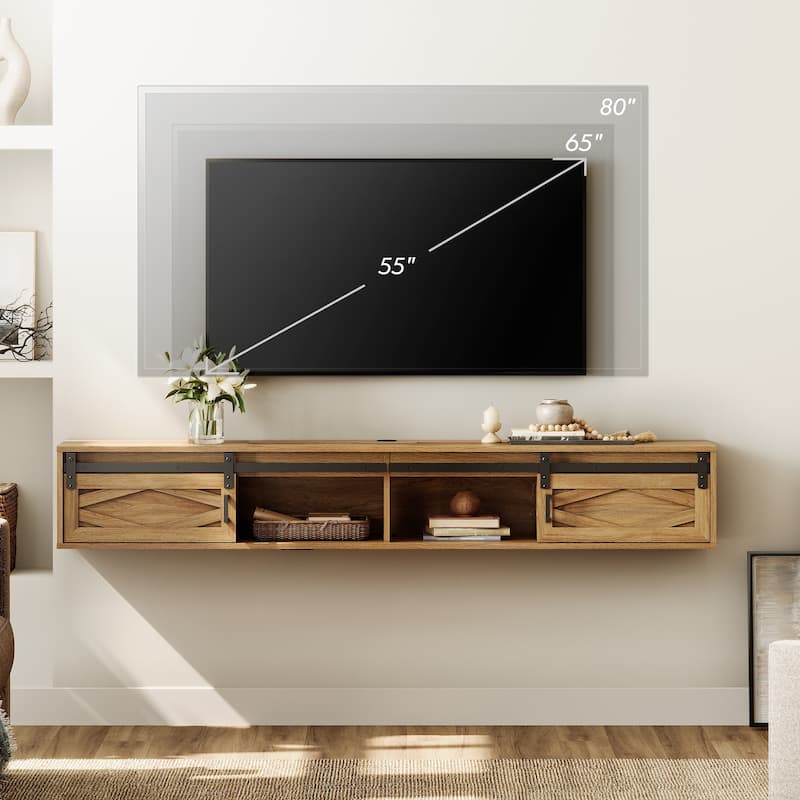 WAMPAT Floating TV Stand for TVs up to 80 Inch with Sliding Barn Door