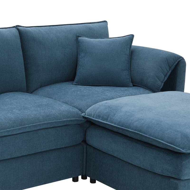 Merax Chenille Modular Sectional Sofa with Ottomans and Double Cushions