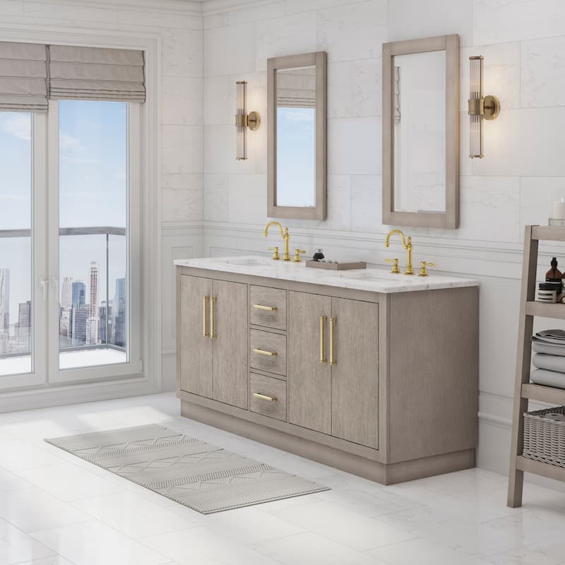 Hugo Carrara White Marble Countertop Vanity in Grey Oak