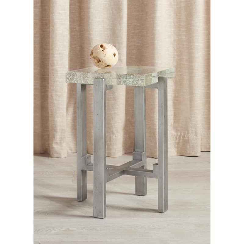 SAFAVIEH Couture Jazlyn Square Bubble Glass Table - 13 IN W x 13 IN D x 20 IN H - Silver/Clear
