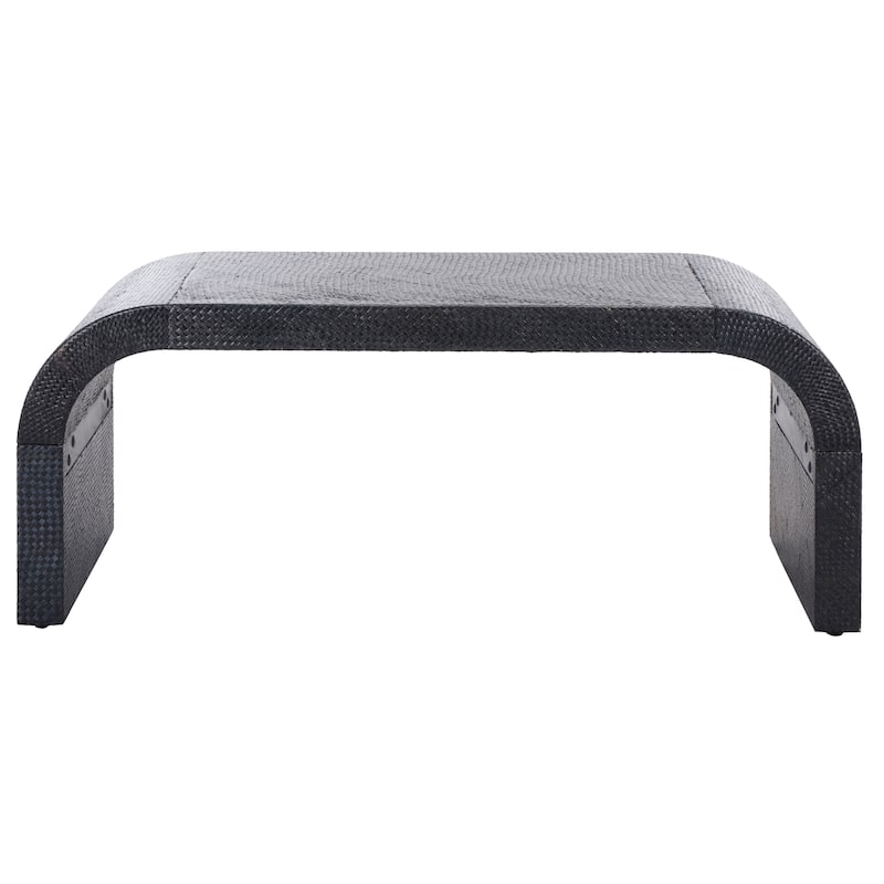 SAFAVIEH Home Pipat Curved Pandan Coffee Table, Fully Assembled - 18"W x 45"D x 18"H - Navy