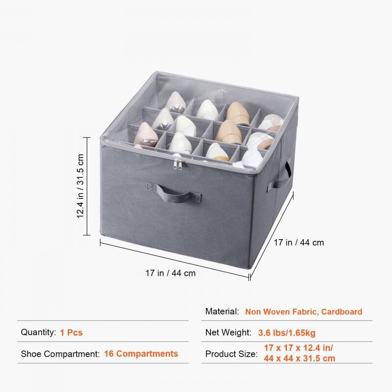 Under Bed Shoe Organizer with Dividers and Clear Cover for Storage - 17 x 17 x 12.4 in