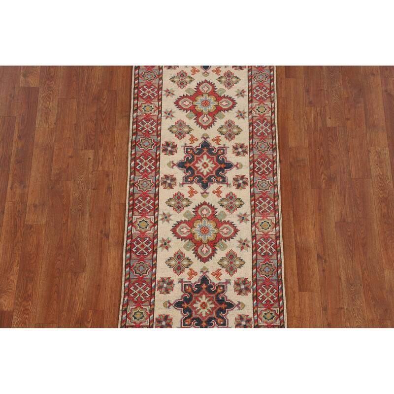 Geometric Kazak Runner Rug Hand-Knotted Wool Carpet - 2'1" x 5'10"