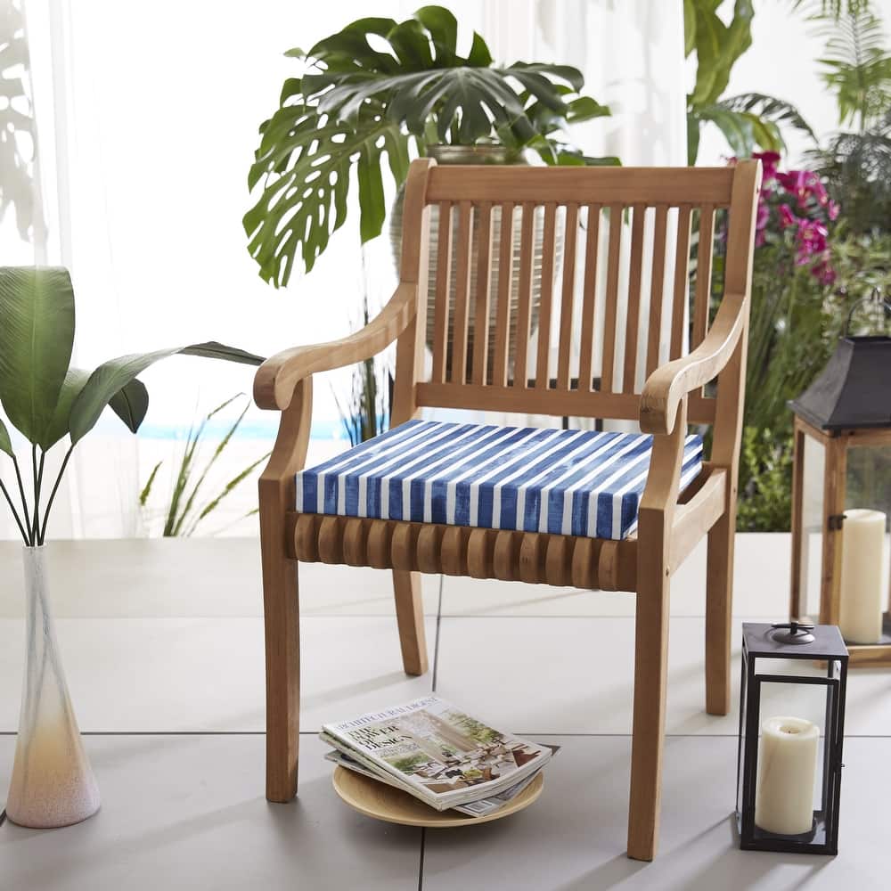 Sorra Home Blue and White Stripe Indoor/Outdoor Corded Chair Cushion