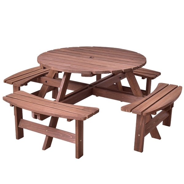 Shop Costway Patio 8 Seat Wood PicnicTable Beer Dining ...