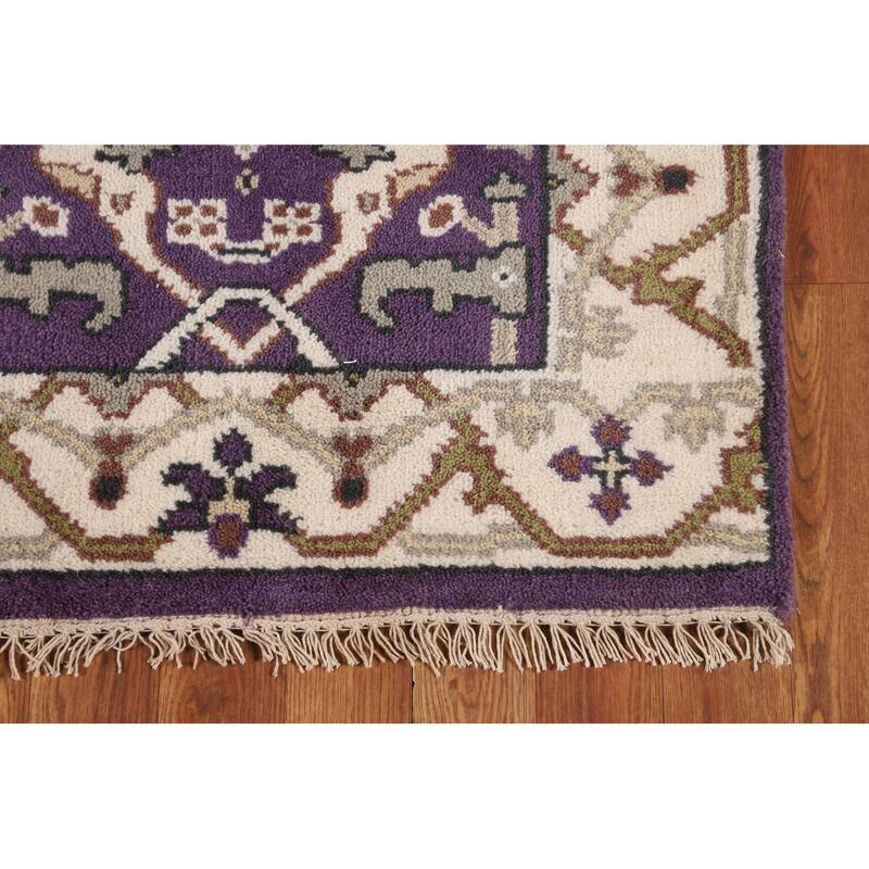 Purple Oushak Oriental Runner Rug Hand-Knotted Floral Wool Carpet - 2'6"x 9'9"