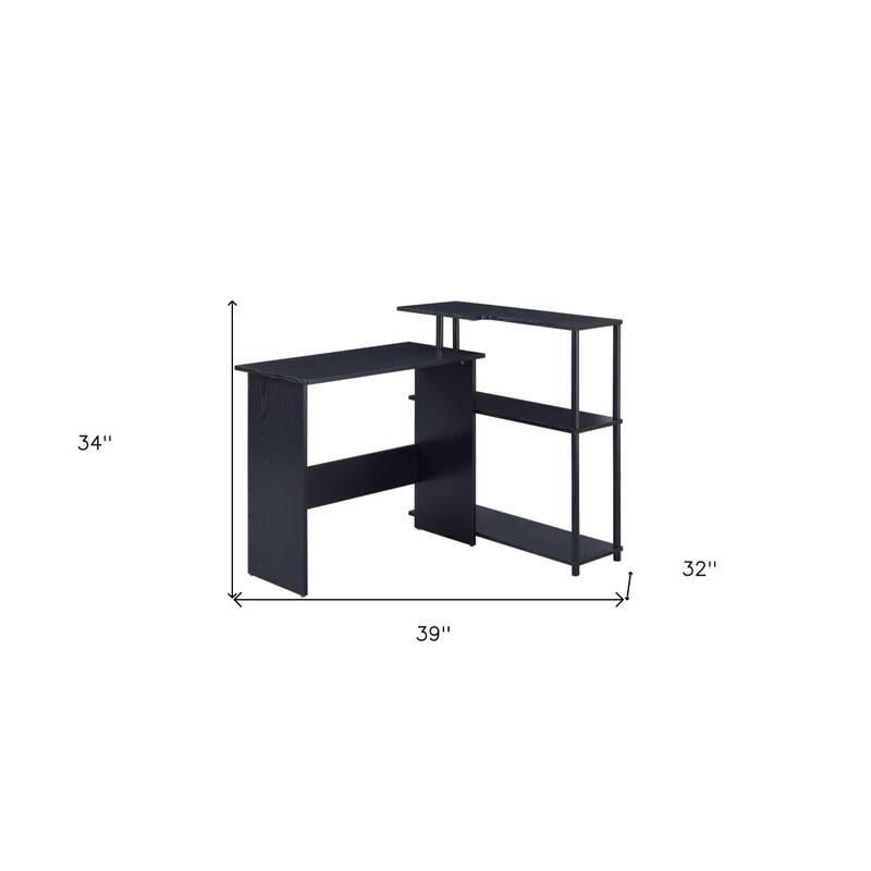 Modern L-Shaped Writing Desk 39" Reversible Design, Metal Base, Small Space Friendly