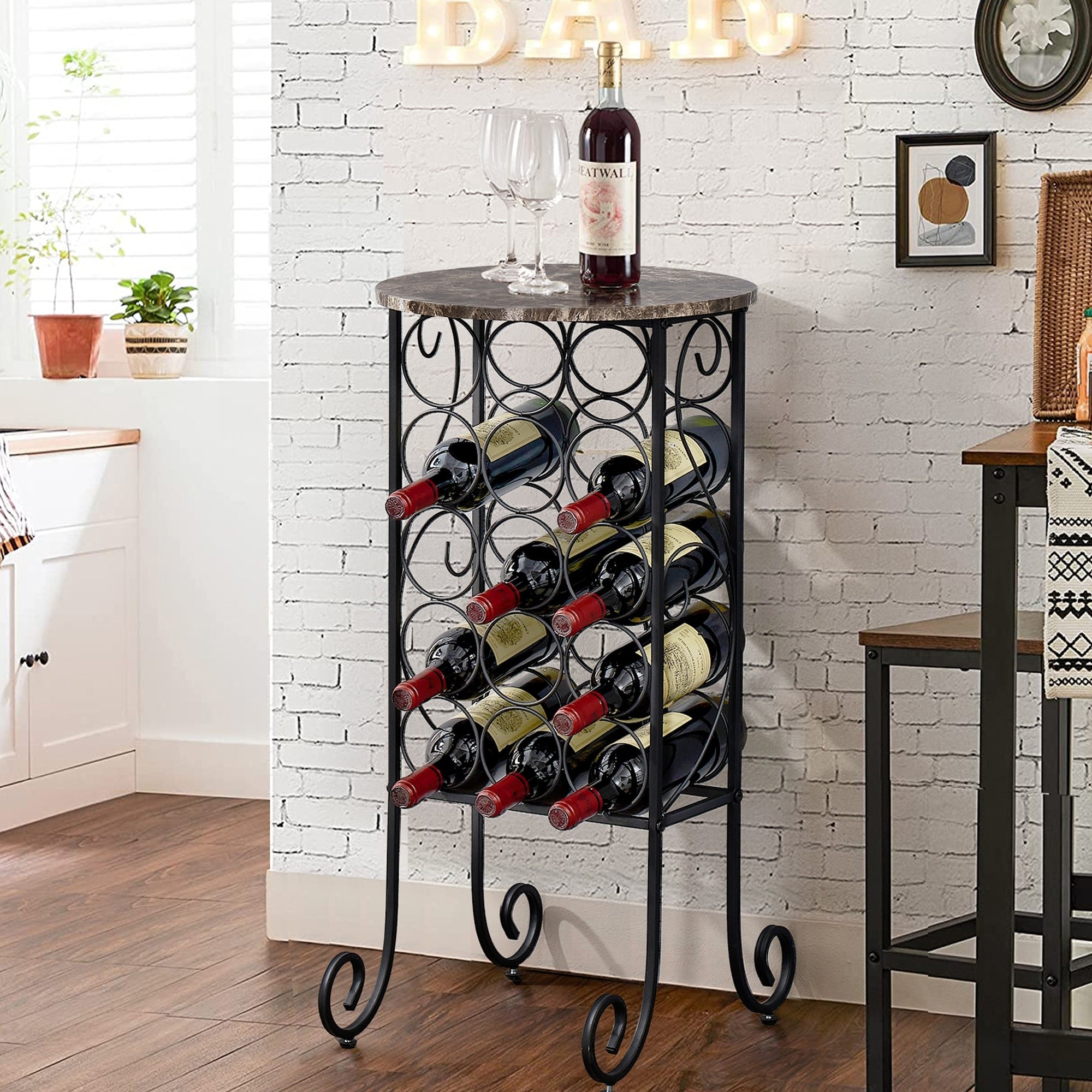Wrought iron wine store rack floor standing