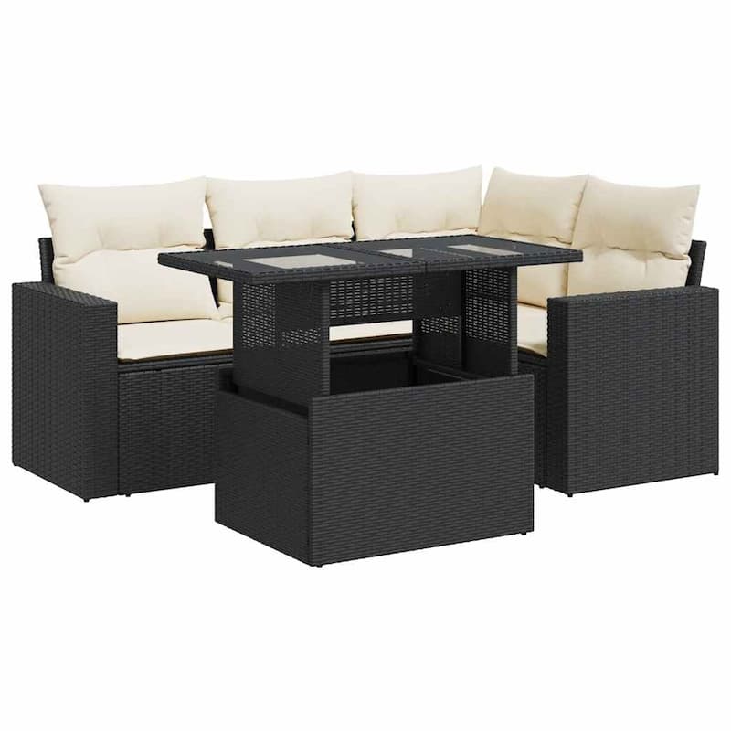 vidaXL Patio Sofa Set with Cushions Outdoor Furniture 5 Piece Poly Rattan - 21.7 x 39.4 x 28.7 in