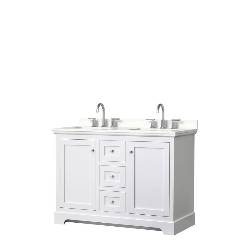 Avery 48-inch Double Vanity, Quartz Top - White, Chrome Trim, White Quartz Top