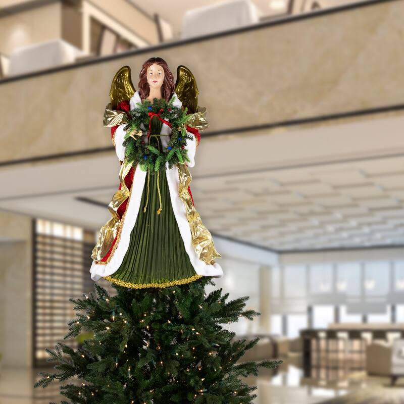 Commercial Size Angel Christmas Tree Topper with Wreath - 3' - Red and Green - Unlit