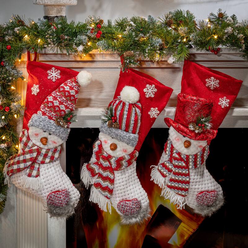 Set of 3 Christmas Snowmen Stockings - N/A
