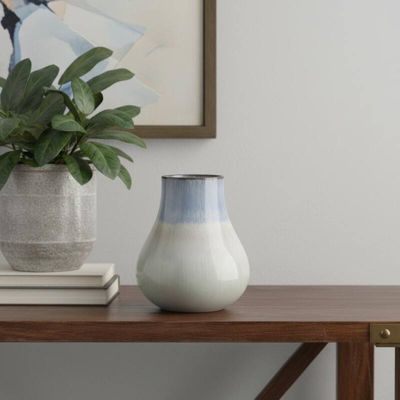 10" Blue And Gray Ombre Ceramic Round Table Vase - 9.10 - Blue/Gray - 9.10