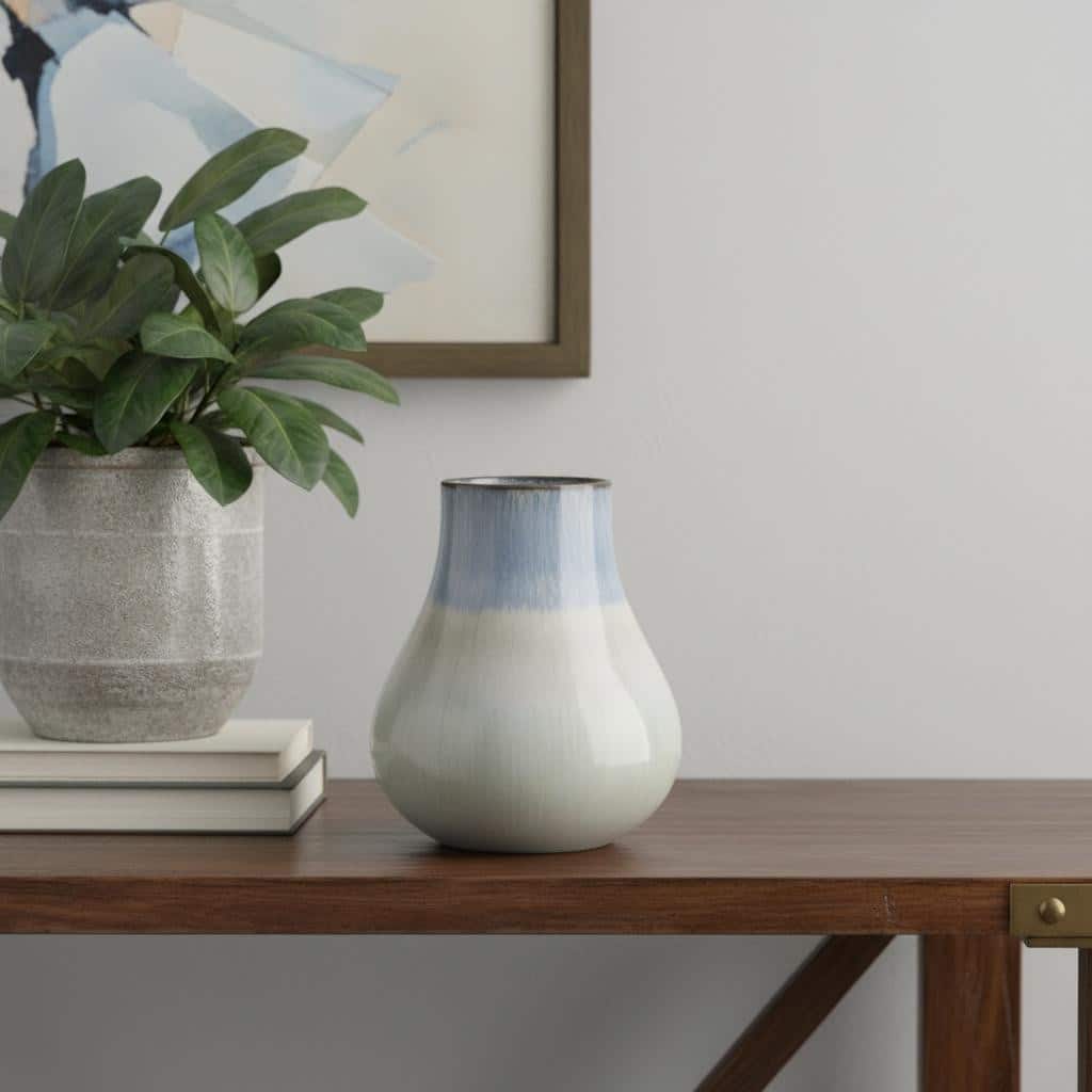 10" Blue And Gray Ombre Ceramic Round Table Vase - 9.10