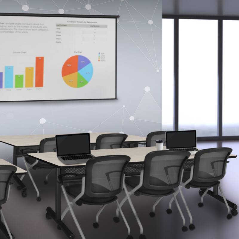 84" x 24" Flip Top Mobile Training Table with Modesty Panel- Maple and 3 Nesting Chairs