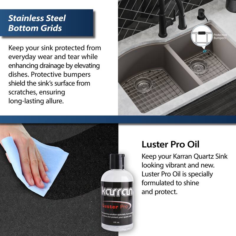 Karran Undermount Quartz 32 in. 60/40 Double Bowl Kitchen Sink Kit