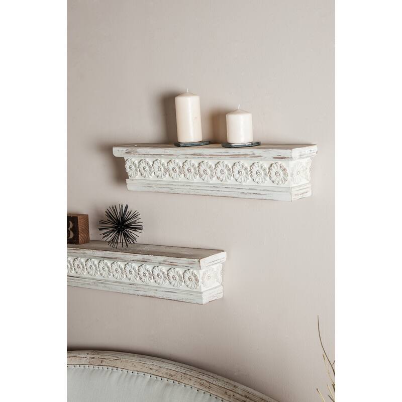 White Wood Distressed Vintage Farmhouse Wall Shelf 28" or 36" - 28 x 5 x 6