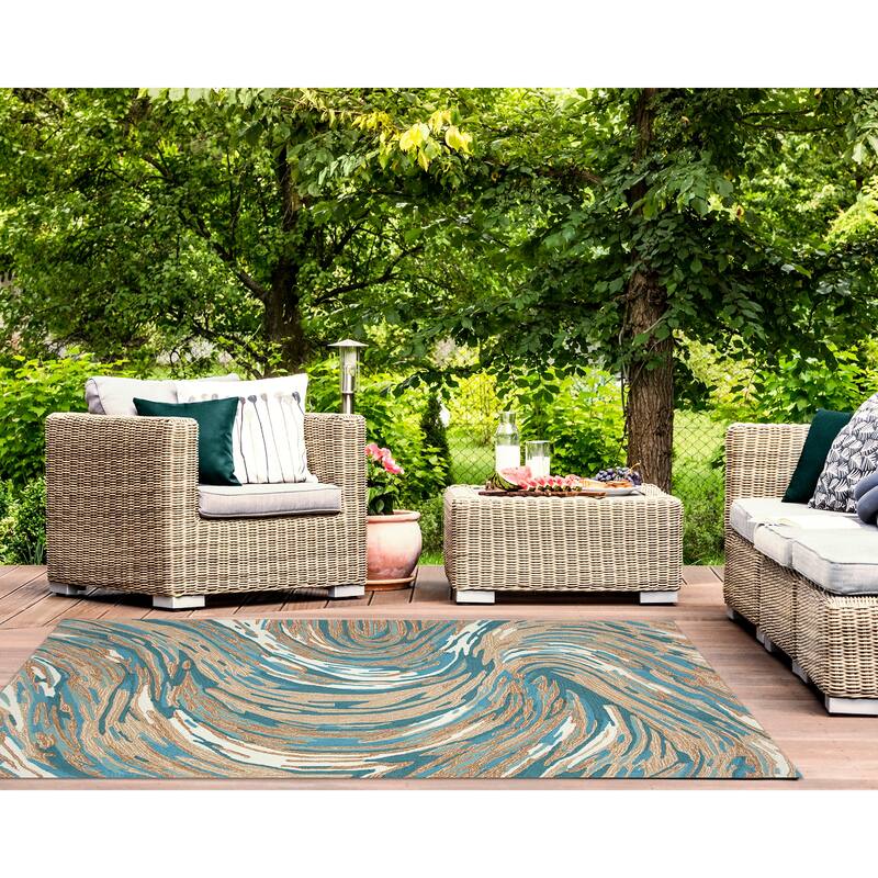 Liora Manne Capri Big Wave Indoor/Outdoor Area Rug - 5' x 7'6" - Aqua