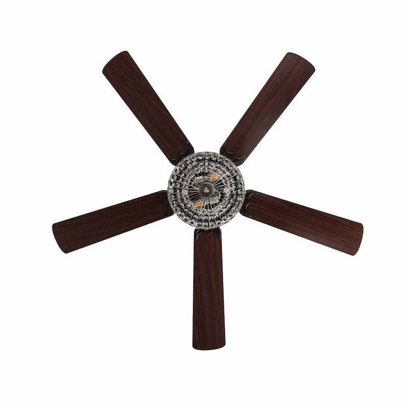 Silver Geometric Diamond Shaped Double-Layered Clear K-9 Crystal Ceiling Fan - 52 Inches - 52 Inches