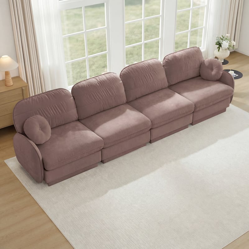 GDFStudio Alden Voss 137" Chenille Cloud 4-Seater Sofa with Quilted Back Cushions, Deep Seat