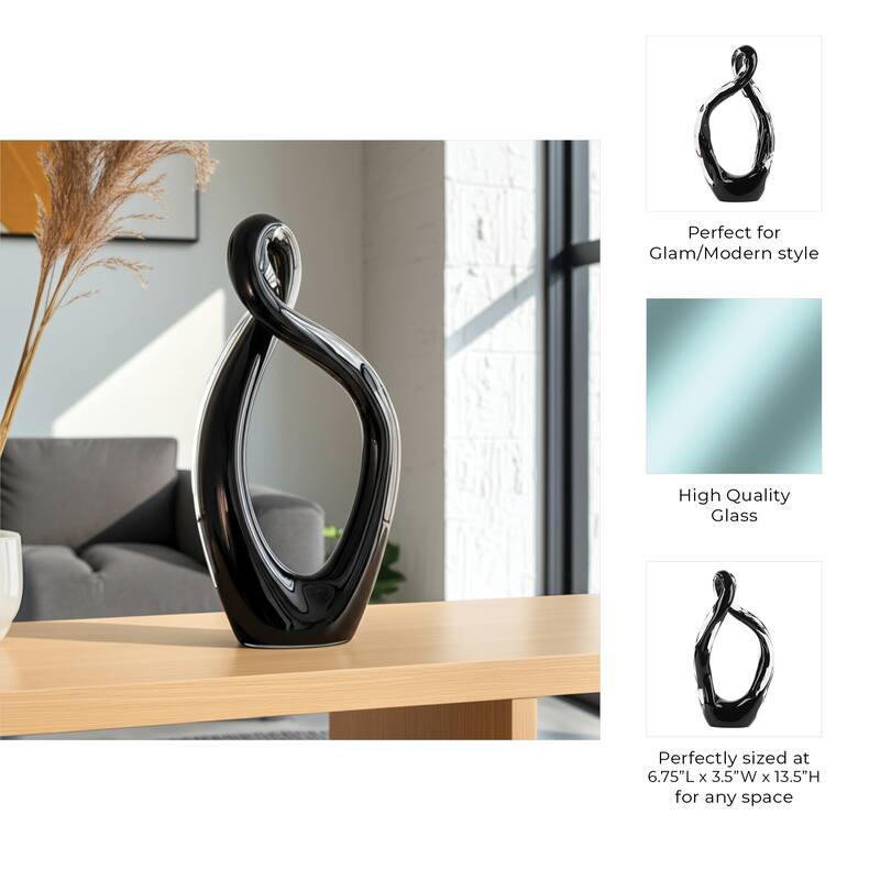 Glass Sculpture Abstract Decorative Statue for Home Decor - 14" Black - 6.75" x 3.5" x 13.5"