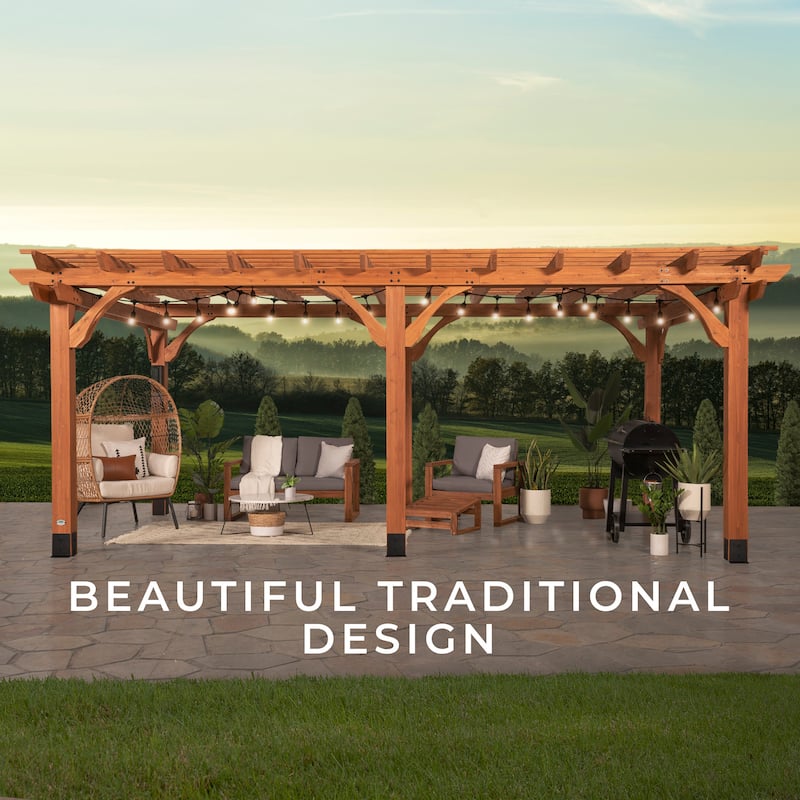 Backyard Discovery Beaumont 20'x12' Cedar Wood Pergola w/ Trellis Roof