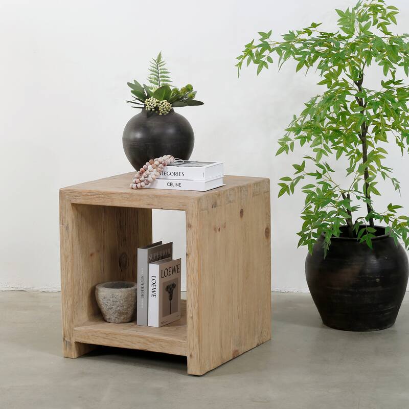 Artissance Capri Waterfall Side Table with Shelf Weathered Natural 22x22x24H - Wood