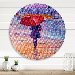 Designart 'woman Walking With Red Umbrella Under The Rain' French 