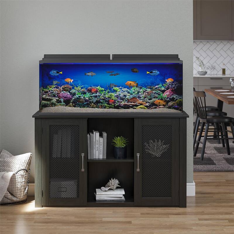 Roomfitters Finnegan 55 Gallon Aquarium Stand, Metal Mesh Storage Cabinet with Adjustable Shelves, Black