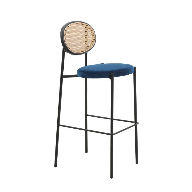 LeisureMod Euston Modern Wicker Bar Stool with Powder Coated Steel Frame - 42" - Navy Blue