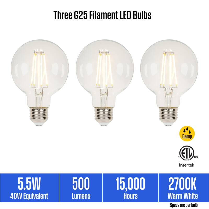 Westinghouse Lighting 5.5-Watt (40-Watt Equivalent) Clear G25 Dimmable Filament LED Light Bulb, Medium Base